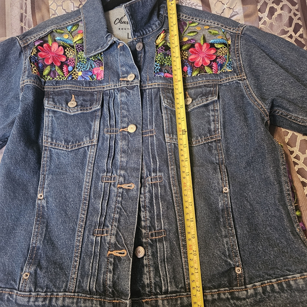 Embroidered Floral Denim Jacket - Blue - Picture 8 of 12